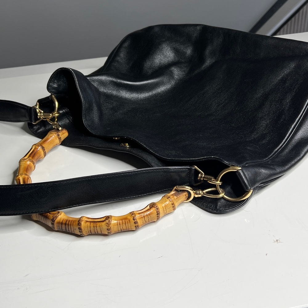 Gucci Black Leather Curved Bamboo Handle Leather Strap Crossbody Bag - Picture 8 of 11